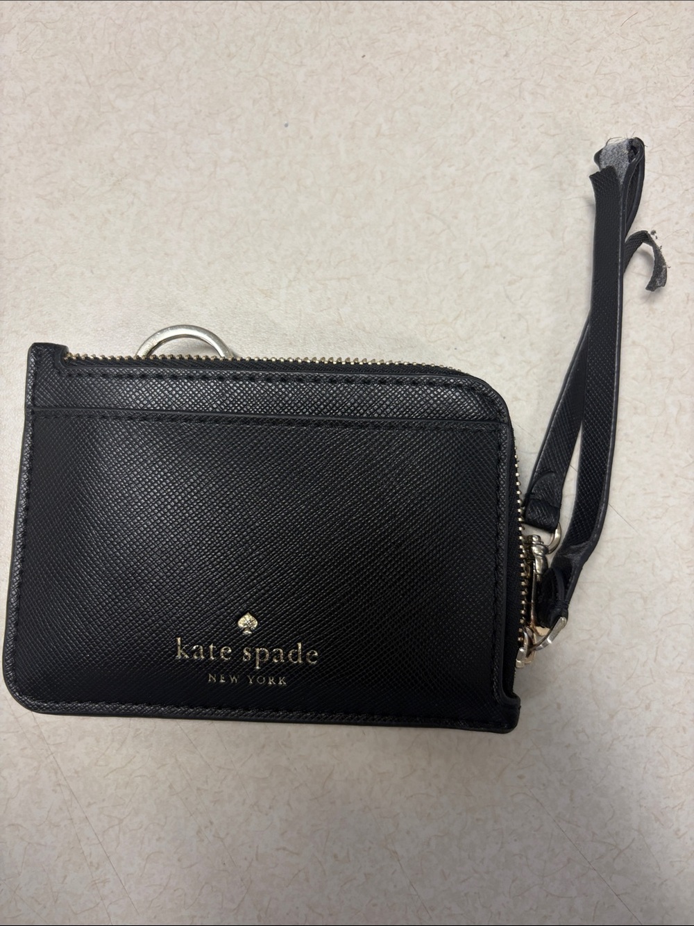 kate spade Black Leather Zip Card Wallet Wristlet